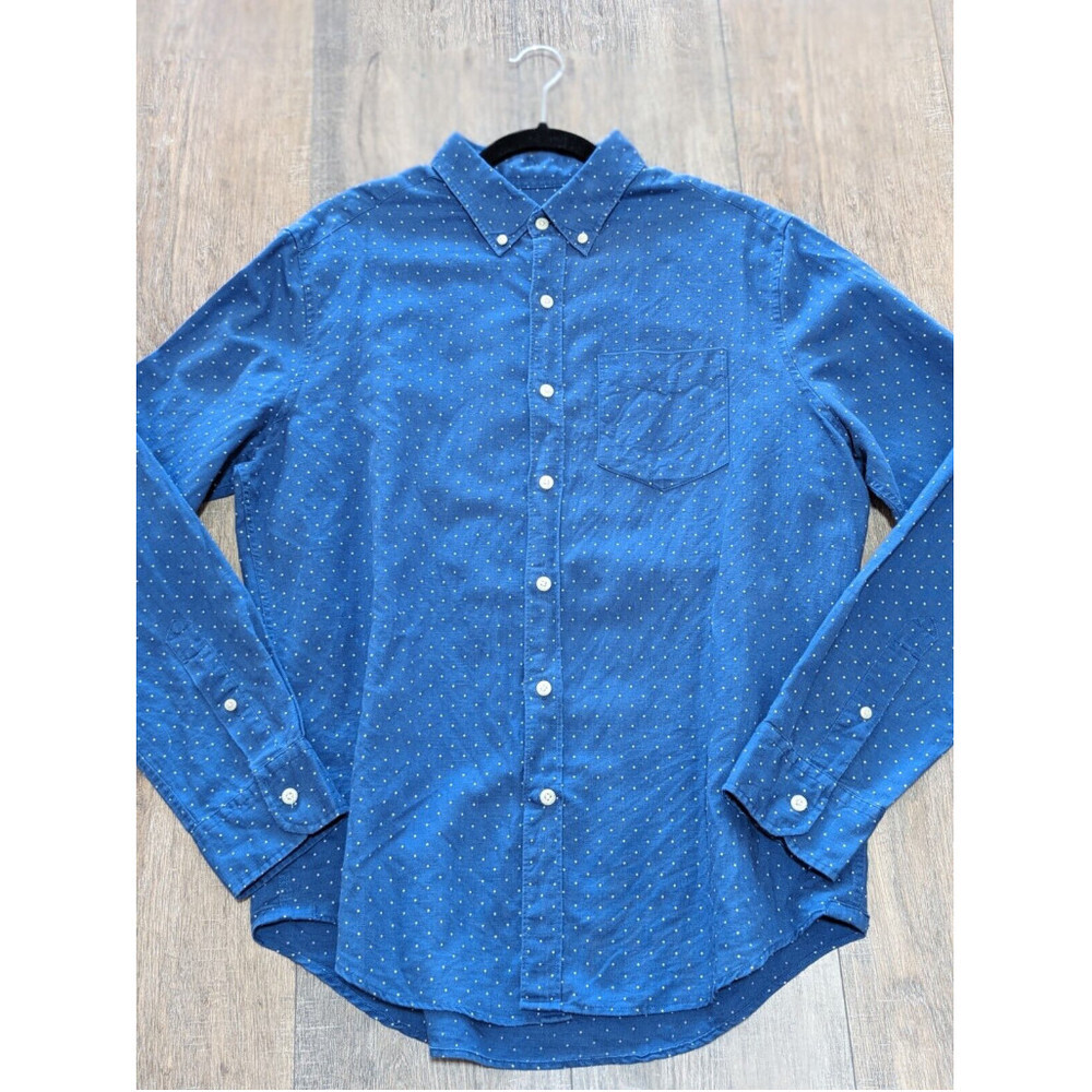 American Eagle Shirt Mens Medium Blue Dotted Print Long Sleeve Button Linen Blnd - Picture 1 of 8